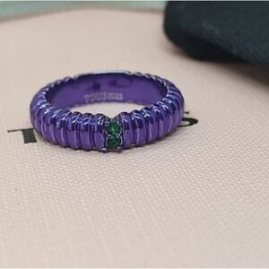 Purple Ribbed Ring with Green Accents size 7